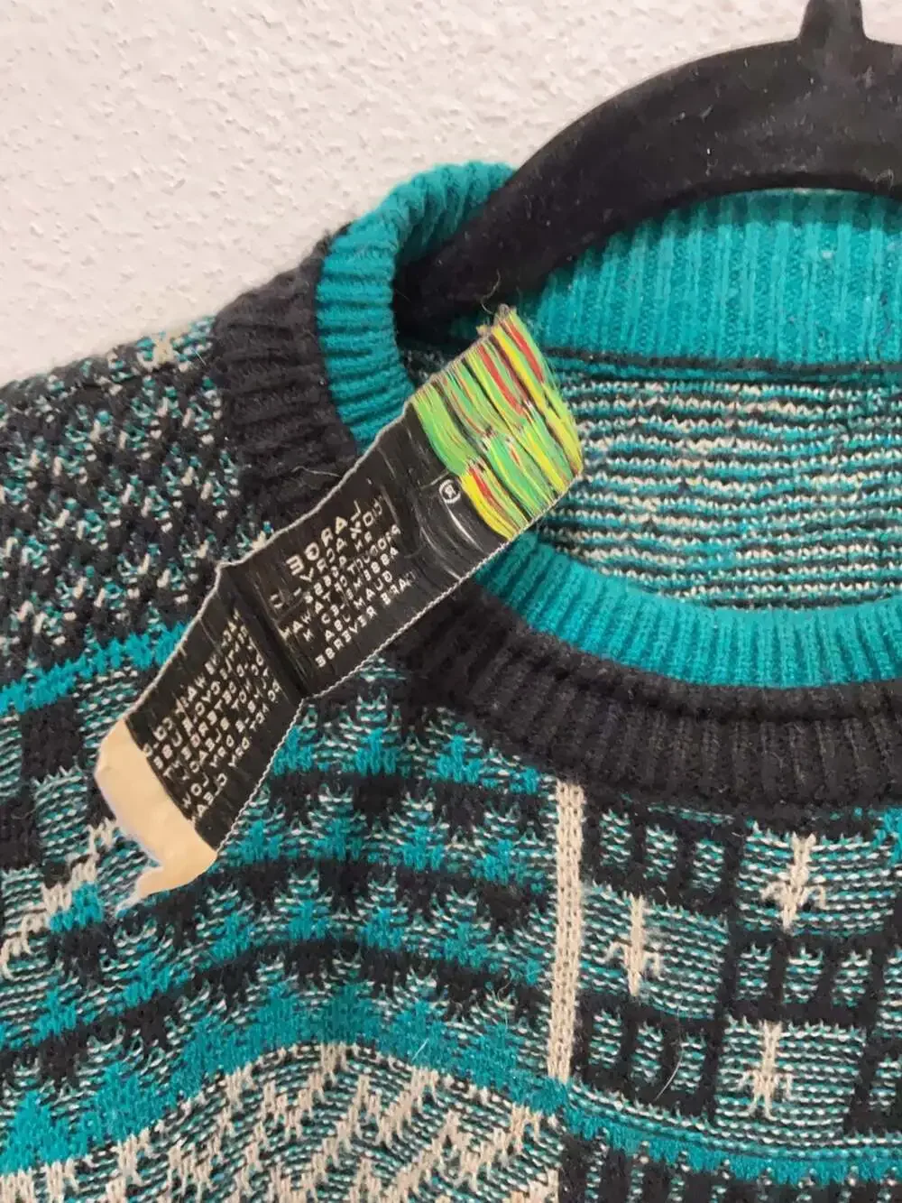 Vintage McGregor Geometric Abstract Knit Sweater Teal Black Size Large